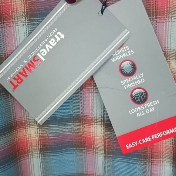 Round Tree & York Men smart  blue brown red plaid long sleeve button up shirt L - Picture 6 of 9